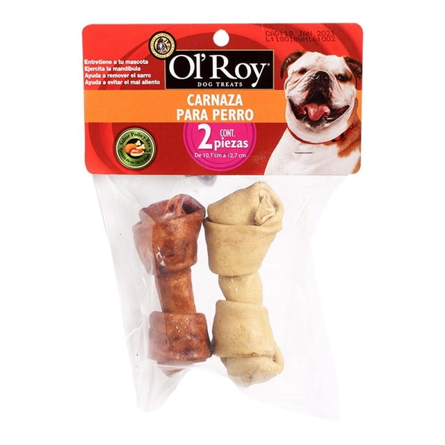 Paquete de 2 Carnazas para Perro Ol Roy en Forma de Hueso Sabor Pollo y Res Raza Mediana