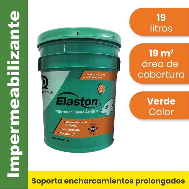 Impermeabilizante AcrÍlico Elaston Alto Desempeño color Verde 4 años Cubeta 19L