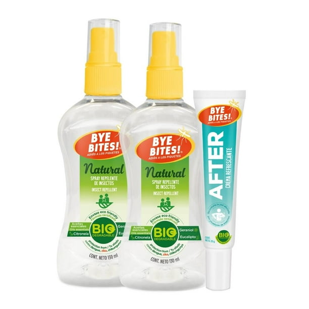 Tripack Repelente de Insectos Bye Bites 2 Repelentes Natural Spray + 1 After Crema Post Piquetes