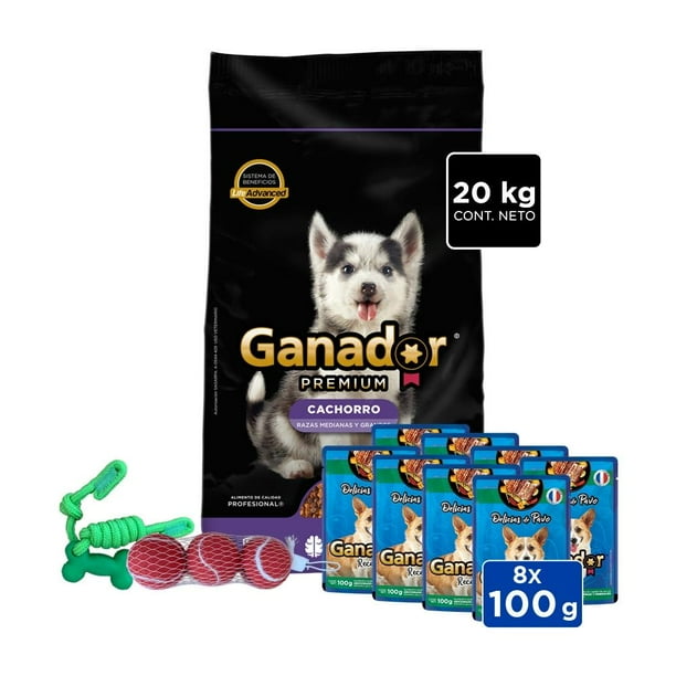 Croqueta para perro Ganador Premium cachorro 20kg razas medianas y grandes bundle