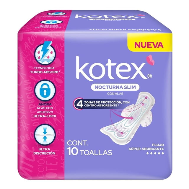 Toallas femeninas Kotex nocturna ultra delgada 10 pzas
