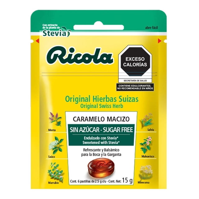 Caramelo macizo Ricola original hierbas suizas sin azúcar 15 g