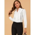 thumbnail image 2 of Camisa De Manga Larga Con Cuello Alto Y Botones En Contraste Con Ribete De Volantes Y Blusa De Carre Unique Bargains Blusa, 2 of 6