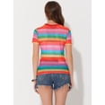 thumbnail image 4 of Blusa de arcoíris para mujer, blusa semitransparente de manga corta para salir de noche arcoíris M Unique Bargains Blusa, 4 of 5