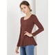 thumbnail image 4 of Camisa Básica De Manga Larga Con Cuello Redondo Y Peplum Informal Para Mujer Caramelo L Unique Bargains Camisa, 4 of 6