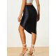 thumbnail image 3 of Faldas de tubo de satén para mujer, dobladillo asimétrico, cintura alta, elástica, ceñida, midi, fal Unique Bargains Falda, 3 of 6