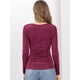thumbnail image 4 of Blusa Acanalada De Manga Larga Con Cuello Redondo Para Mujer Top Entallado Informal Borgoña L Unique Bargains Blusa, 4 of 6