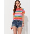 thumbnail image 5 of Blusa de arcoíris para mujer, blusa semitransparente de manga corta para salir de noche arcoíris M Unique Bargains Blusa, 5 of 5