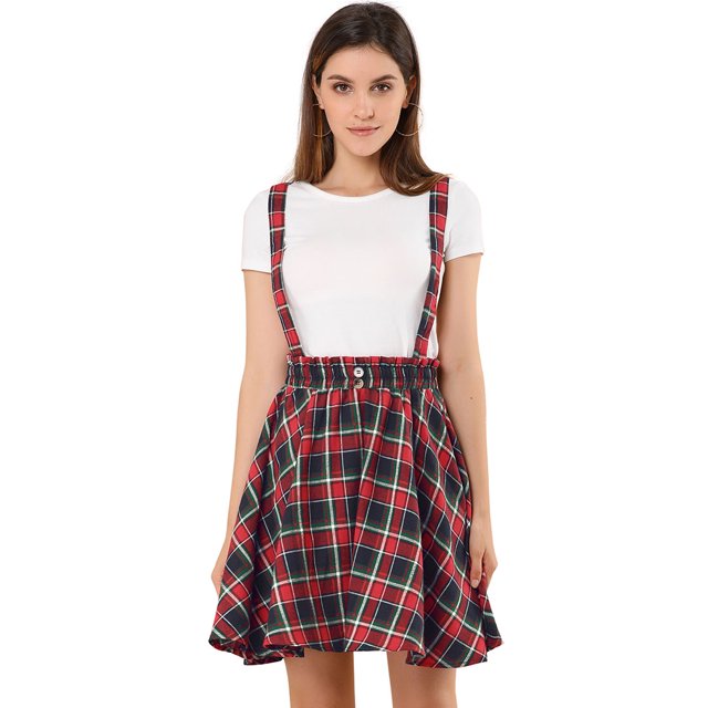 Allegra K Falda De Tirantes Plisado A Cuadros Con Cintura Elástica Para Mujer Rojo azul S Unique Bargains Falda