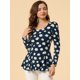 thumbnail image 2 of Camisa Peplum Estampada Con Cuello Redondo Y Mangas Largas De Leopardo Para Mujer Azul Floral S Unique Bargains Camisa, 2 of 6