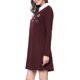 thumbnail image 4 of Minivestido corto acampanado de manga larga con cuello en contraste para mujer borgoña XL Unique Bargains Minivestido, 4 of 6