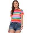 thumbnail image 1 of Blusa de arcoíris para mujer, blusa semitransparente de manga corta para salir de noche arcoíris M Unique Bargains Blusa, 1 of 5