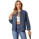 thumbnail image 1 of Chaqueta De Mezclilla Lavada Básica Con Cuello Vuelto Informal De Manga Larga Para Mujer Azul S Unique Bargains Chaqueta, 1 of 6