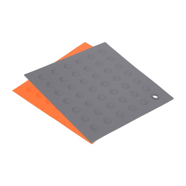 Silicona Salvamanteles Esteras 2uds, Cuadrado Puntos Caliente Sartenes Almohadillas Caliente Olla Soporte, Calor Resistente Plato Estera para Cocina Mesa - Naranja, Profundo Gris Unique Bargains Trébedes