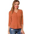 thumbnail image 1 of Top de blusa de oficina vintage con botones de manga 3/4 y lunares para mujer naranja L Unique Bargains Blusa, 1 of 6