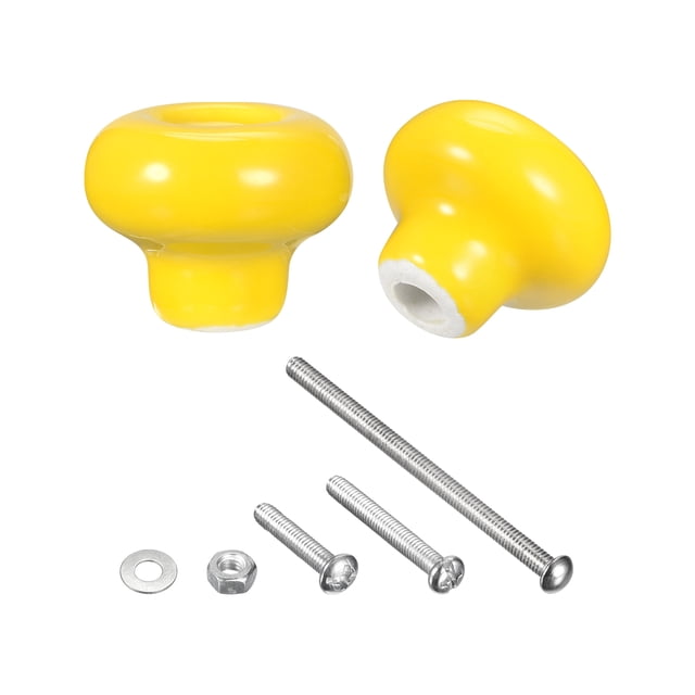 Cer?mica Caj?n Perillas, 4uds Redonda Forma Tiradores 32mm/1,26" Di?metro Perillas para Aparadores, Alacena, Armario, con Tornillos Tuercas, Amarillo Unique Bargains perillas para gabinetes y muebles