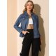 thumbnail image 2 of Chaqueta De Mezclilla Lavada Básica Con Cuello Vuelto Informal De Manga Larga Para Mujer Azul S Unique Bargains Chaqueta, 2 of 6