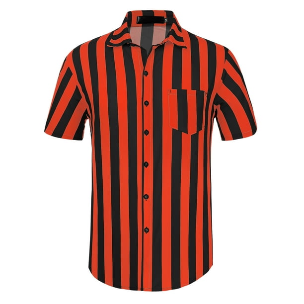 Camisa a rayas de verano para hombre Camisa con cuello abotonado y mangas cortas con bloques de color Negro Rojo S Unique Bargains Camisa