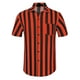 thumbnail image 1 of Camisa a rayas de verano para hombre Camisa con cuello abotonado y mangas cortas con bloques de color Negro Rojo S Unique Bargains Camisa, 1 of 6