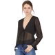 thumbnail image 1 of Allegra K Top de gasa transparente con mangas largas y cuello en V profundo para mujer Negro L Unique Bargains Blusa, 1 of 6