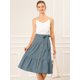 thumbnail image 4 of Allegra K Falda A Media Pierna Con Volantes De Gasa Con Cinturón Y Cintura Alta Vintage Con Decoración De Botones Para Mujer Azul polvoriento XS Unique Bargains Falda, 4 of 6