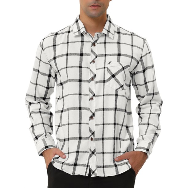 Lars Amadeus Camisas casuales a cuadros de manga larga con botones y bolsillo M Unique Bargains Camisas