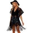 thumbnail image 1 of Cárdigan de encaje para mujer, malla transparente, para playa larga Negro M Unique Bargains Cárdigan, 1 of 5