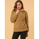 thumbnail image 2 of Allegra K Abrigo de chaqueta mullida con solapa de piel sintética y cremallera para mujer Caqui L Unique Bargains abrigo, 2 of 6