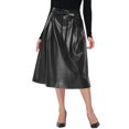 thumbnail image 1 of Falda de piel sintética para mujer Faldas midi elegantes con lazo en la cintura A-Line Negro M Unique Bargains Falda, 1 of 5