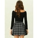 thumbnail image 5 of Allegra K Falda Corta De Tartán Plisada De Cintura Alta A Cuadros Vintage Para Mujer Negro XS Unique Bargains Falda, 5 of 6