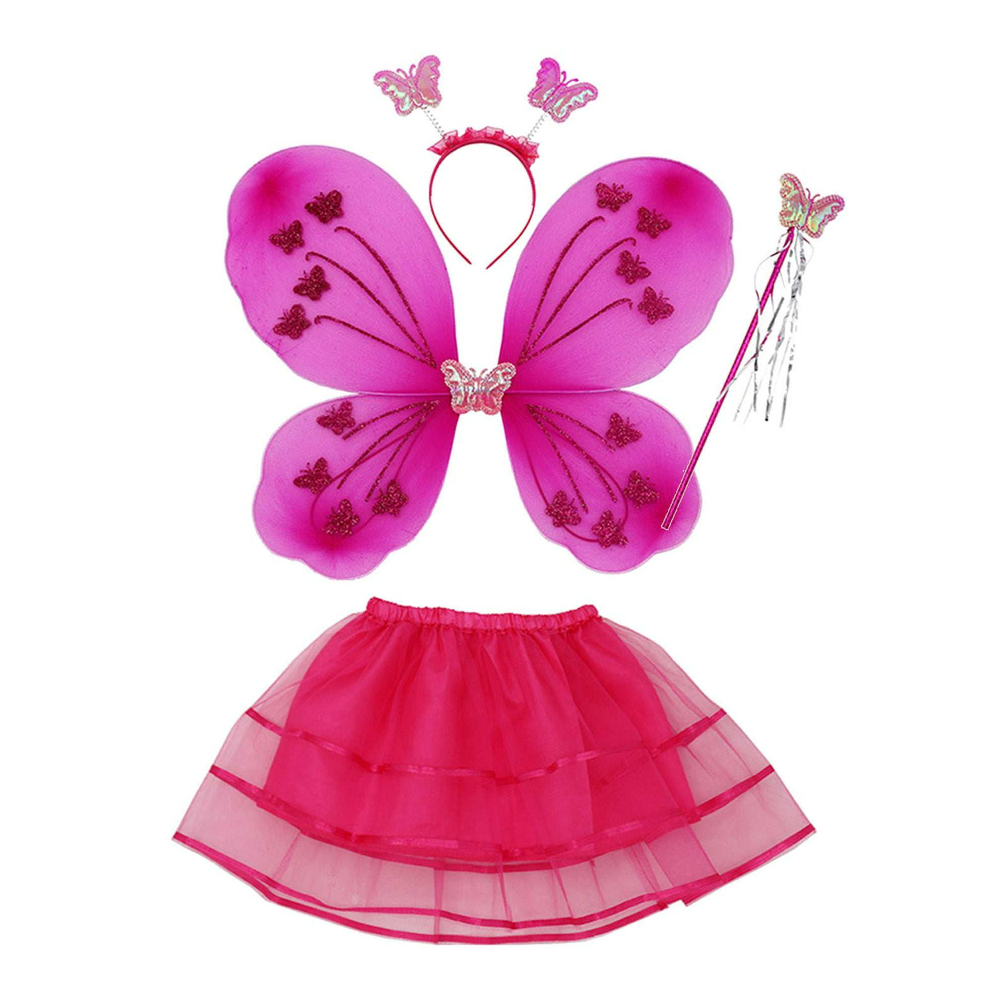 Kit Borboleta com Saia de Tule, Asa, Tiara e Varinha Party Dream 4 Peças