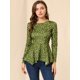 thumbnail image 5 of Tops Peplum De Otoño Con Volantes Y Estampado Floral De Manga Larga Para Mujer Verde oliva XL Unique Bargains Blusa, 5 of 6