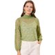thumbnail image 1 of Blusas de manga larga de encaje para mujer Blusas florales elegantes con cuello con volantes Verde c Unique Bargains ver a través del club de blusa de encaje, 1 of 6