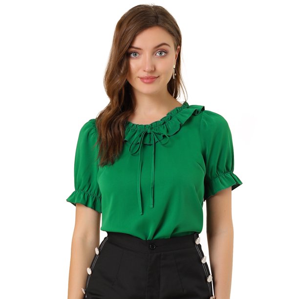 Blusa casual con cuello en V y cuello con volantes para mujer Verde XL Unique Bargains Blusa