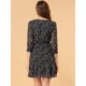 thumbnail image 5 of Vestido De Gasa Fruncido Con Cordón Y Botones Decorativos Con Dobladillo Con Volantes De Manga 3/4 P Unique Bargains Vestido, 5 of 6