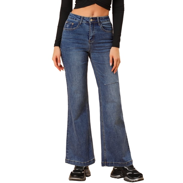 Allegra K Pantalones de mezclilla casuales para mujer Pantalones vaqueros elásticos rasgados de tiro medio Azul M Unique Bargains Pantalones