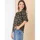 thumbnail image 4 of Blusa Campesina Floral Escote Elástico Manga De Burbuja Hombros Descubiertos Para Mujer Azul Marino Unique Bargains Blusa, 4 of 6