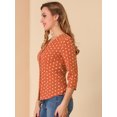 thumbnail image 4 of Top de blusa de oficina vintage con botones de manga 3/4 y lunares para mujer naranja L Unique Bargains Blusa, 4 of 6