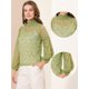 thumbnail image 2 of Blusas de manga larga de encaje para mujer Blusas florales elegantes con cuello con volantes Verde c Unique Bargains ver a través del club de blusa de encaje, 2 of 6
