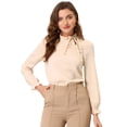 thumbnail image 1 of Blusa De Trabajo De Manga Larga Con Cuello Alto Y Volantes Elegantes Para Mujer Beige S Unique Bargains Camisa superior de ojo de cerradura sólida beige, 1 of 6