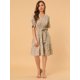 thumbnail image 2 of Vestido floral de manga acampanada con cuello en V y cintura elástica con dobladillo con volantes es Unique Bargains Vestido, 2 of 6