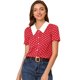 thumbnail image 1 of Allegra K Camiseta Blusa CortaDe Manga Corta Con Cuello Peter Pan Y Lunares Para Mujer Rojo S Unique Bargains Camisa, 1 of 6