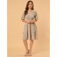 thumbnail image 3 of Vestido floral de manga acampanada con cuello en V y cintura elástica con dobladillo con volantes es Unique Bargains Vestido, 3 of 6