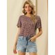 thumbnail image 3 of Blusa De Gasa Con Cuello Redondo Y Manga Corta Con Estampado De Mariposa Para Mujer Rojo oscuro XL Unique Bargains Blusa, 3 of 6
