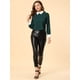 thumbnail image 3 of Camisa De Trabajo A Cuadros A Cuadros Con Cuello Vuelto En Contraste Para Mujer Verde oscuro L Unique Bargains Camisa, 3 of 6