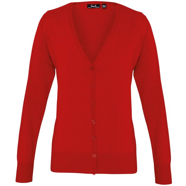 Premier - Chaqueta de punto con cuello en V abotonada para mujer (Rojo) Premier UTRW1133_red