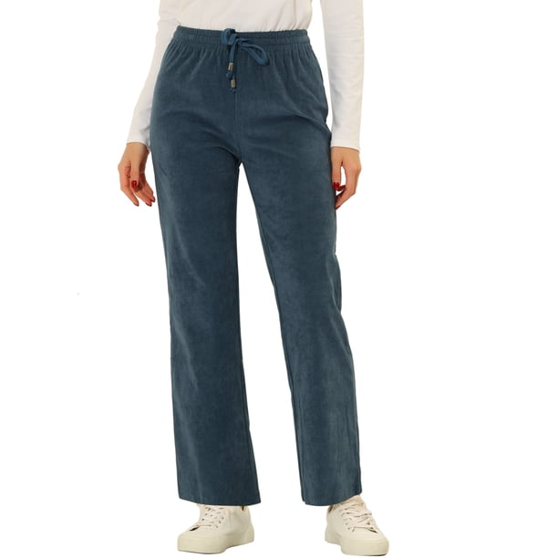 Allegra K Pantalones de pana para mujer, cintura con cordón, piernas rectas, pantalones casuales neblina azul XS Unique Bargains Pantalones