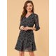 thumbnail image 2 of Vestido De Gasa Fruncido Con Cordón Y Botones Decorativos Con Dobladillo Con Volantes De Manga 3/4 P Unique Bargains Vestido, 2 of 6
