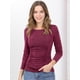 thumbnail image 5 of Blusa Acanalada De Manga Larga Con Cuello Redondo Para Mujer Top Entallado Informal Borgoña L Unique Bargains Blusa, 5 of 6
