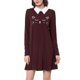 thumbnail image 1 of Minivestido corto acampanado de manga larga con cuello en contraste para mujer borgoña XL Unique Bargains Minivestido, 1 of 6